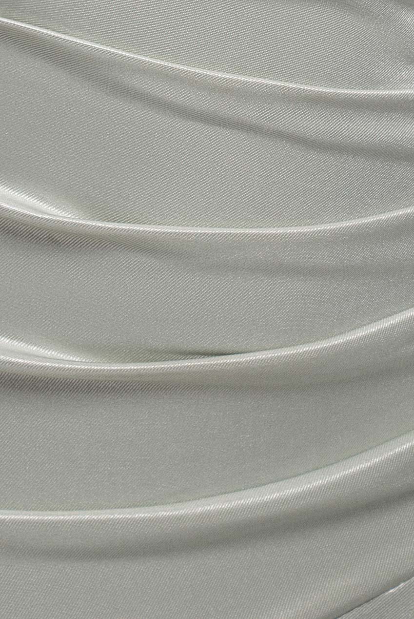 Satin Off Shoulder Pleated Maxi Dress - Sage Green DR3731