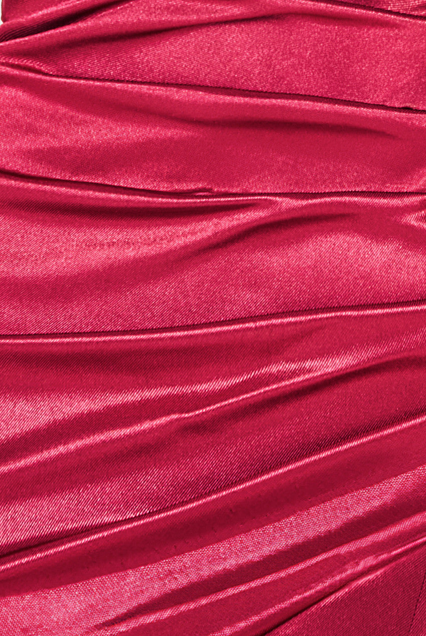 Satin Off Shoulder Pleated Maxi Dress - Berry DR3731