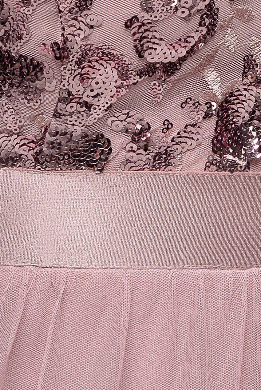 Scallop Bardot Ruffle Mesh Maxi - Blush DR3742