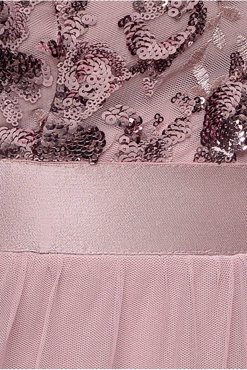 Scallop Bardot Ruffle Mesh Maxi - Blush DR3742