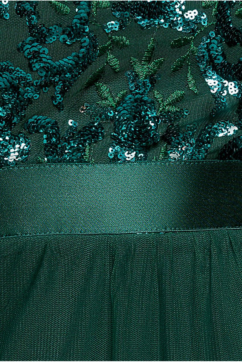 Scallop Bardot Ruffle Mesh Maxi - Emerald Green DR3742