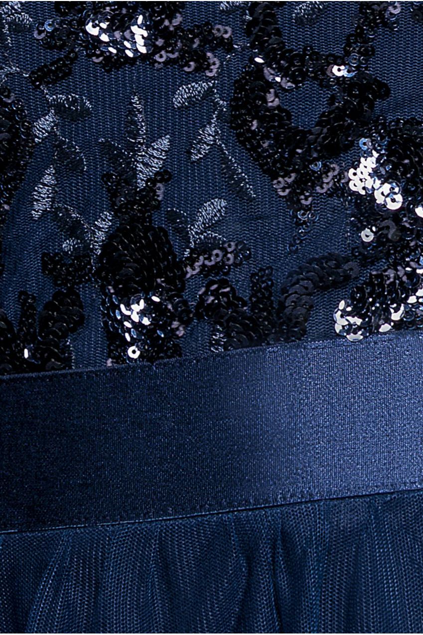 Scallop Bardot Ruffle Mesh Maxi - Navy DR3742