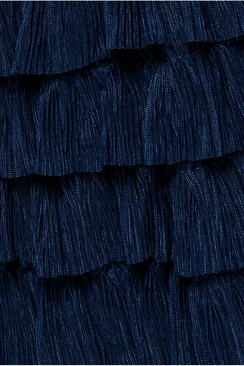 Scallop Bardot Ruffle Mesh Maxi - Navy DR3742