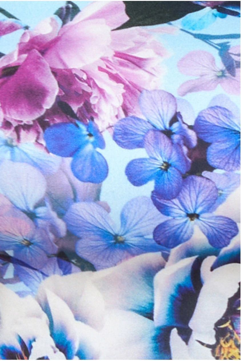 Ruffled Floral Scuba Foam Bandeau Midi Dress - Blue DR3745