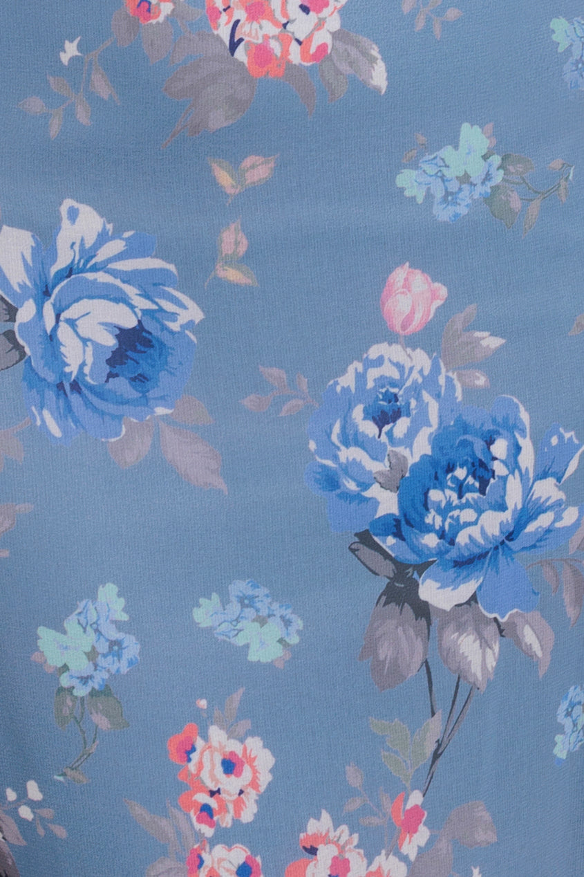 Floral Printed Chiffon Ruffle Maxi - Blue DR3750