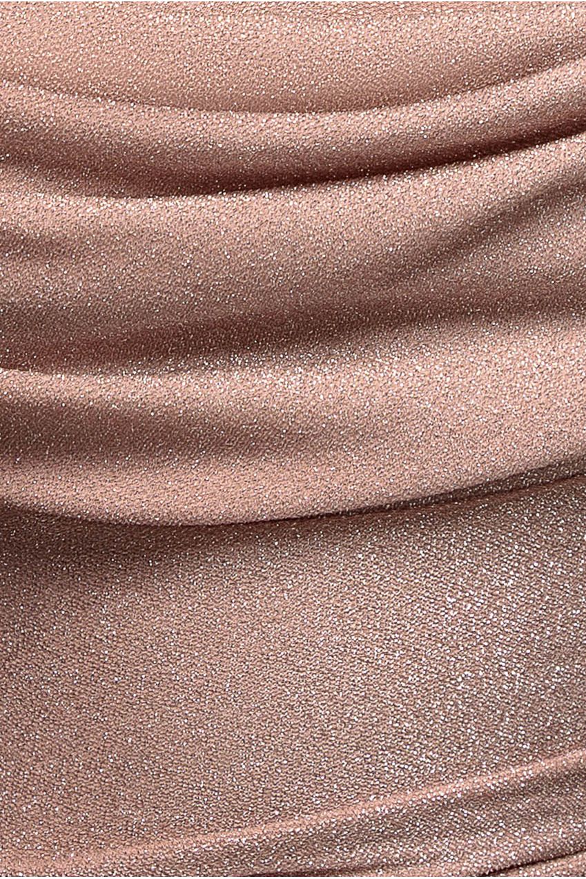 Lurex Cowl Neck Off The Shoulder Midi Dress - Blush Pink DR3752