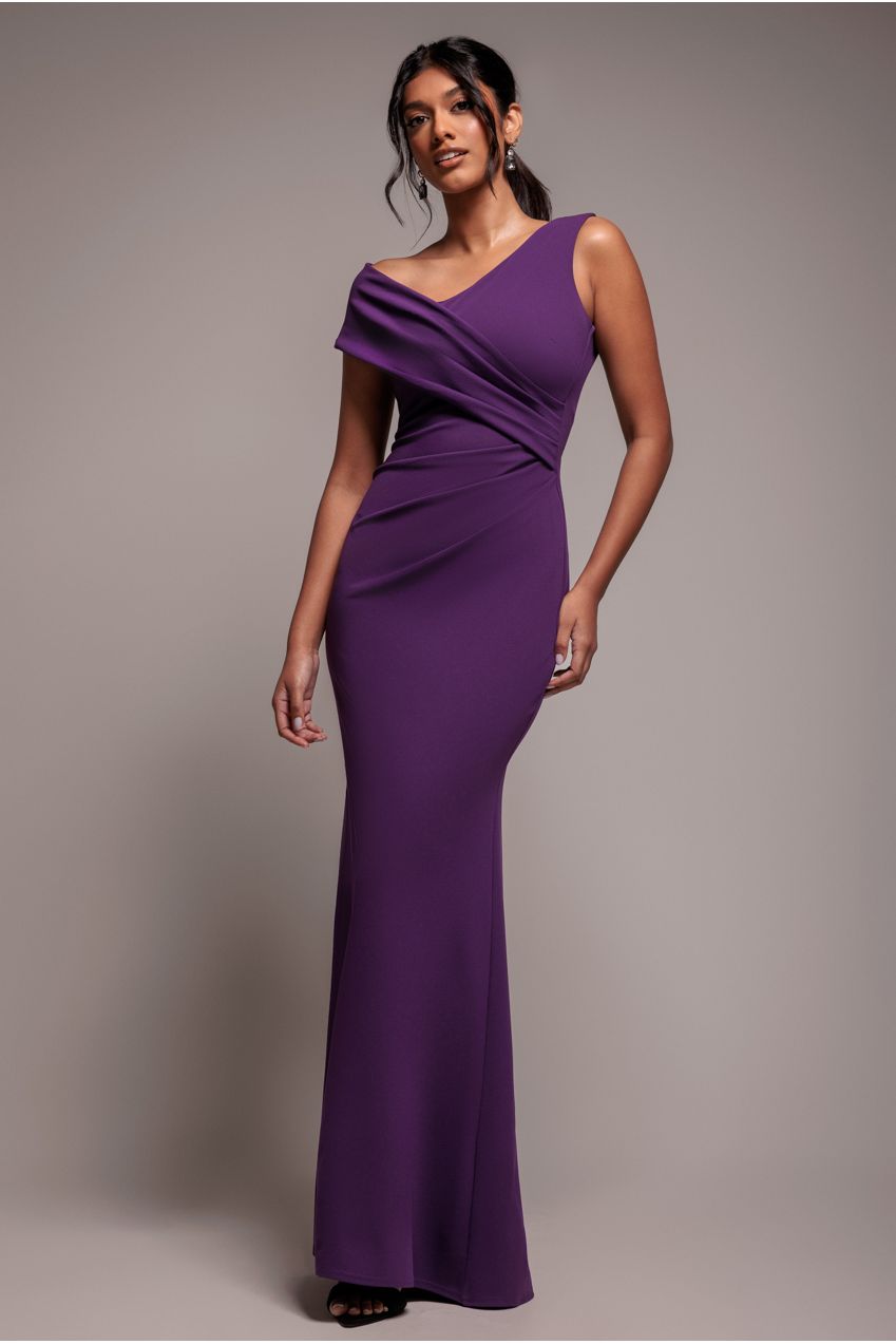 Scuba Crepe Off The Shoulder Maxi - Purple DR3774