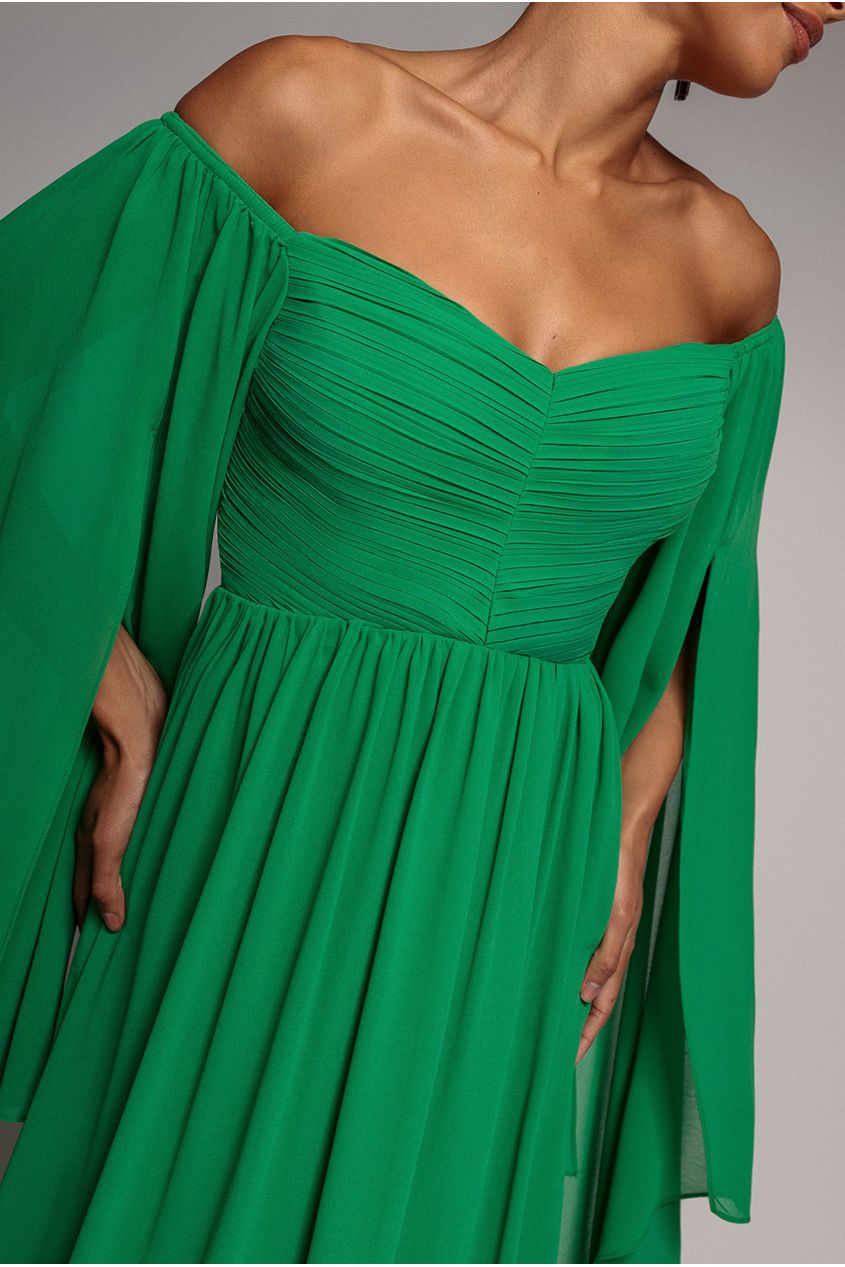 Chiffon Off The Shoulder Maxi With Cape Sleeves - Green DR3780