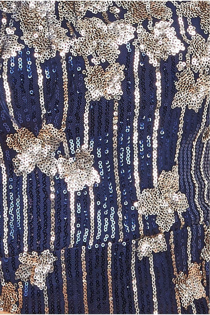 Sequin And Feather Boobtube Midi - Navy DR3783