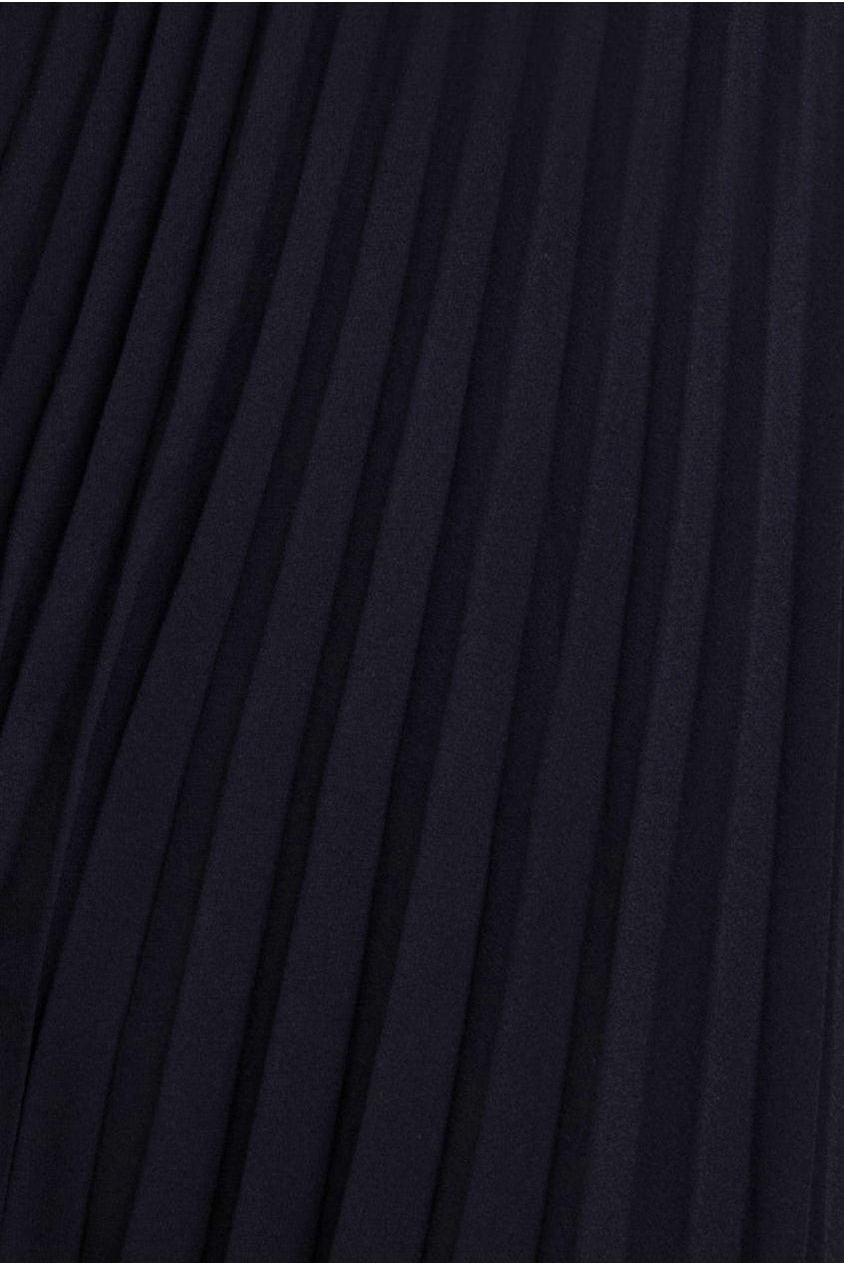 Embroidered Top Chiffon Pleated Midi - Black DR3802