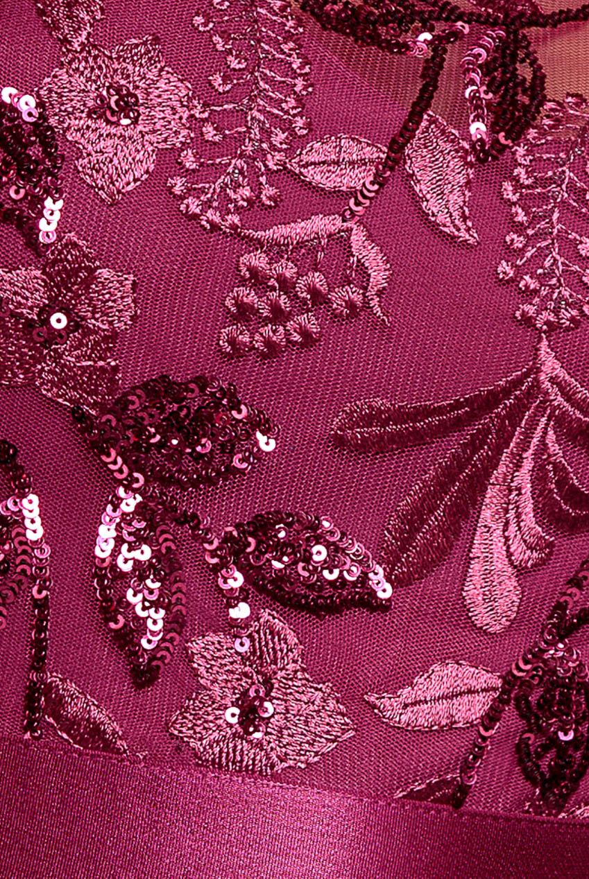 Embroidered Top Chiffon Pleated Midi - Magenta DR3802
