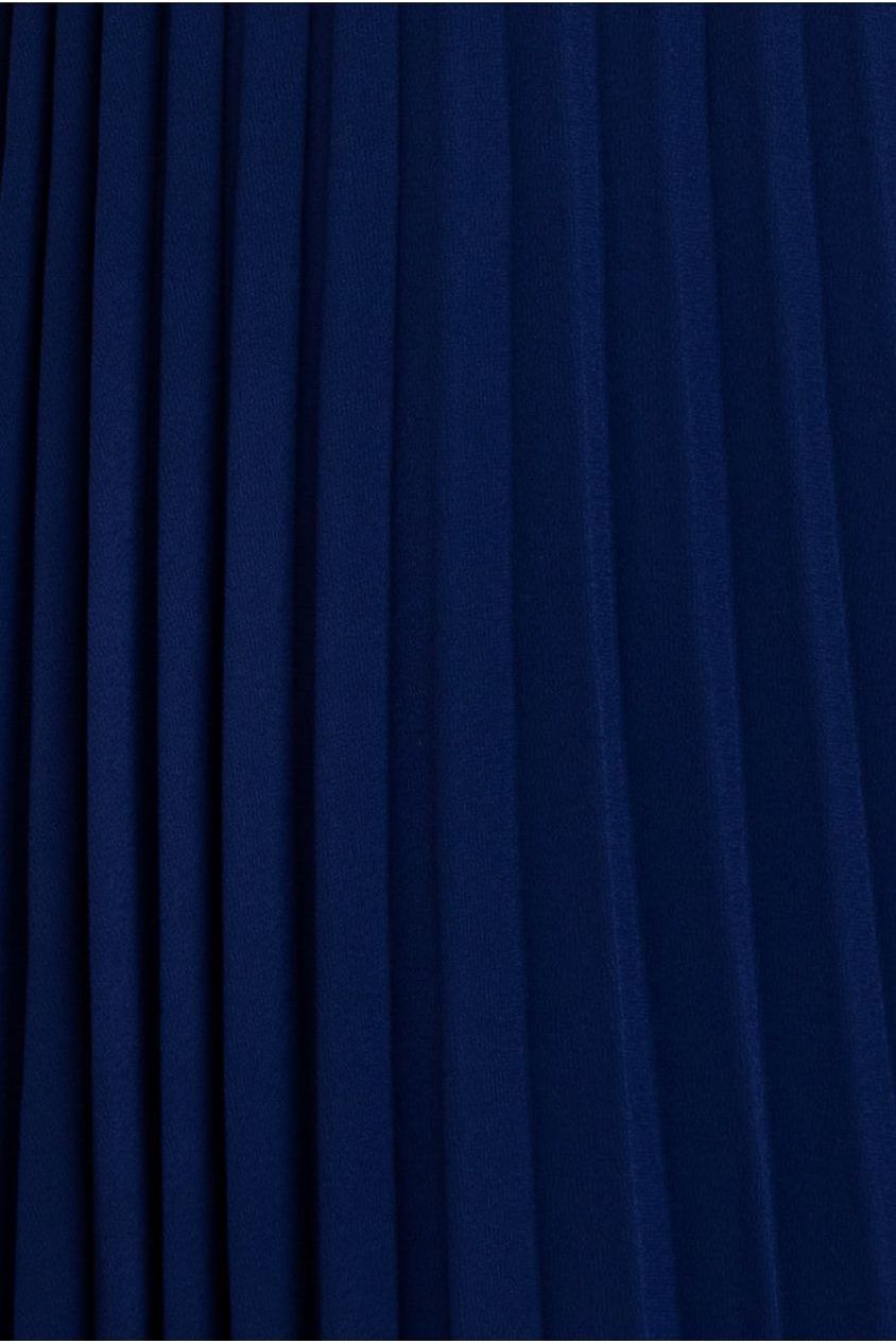 Embroidered Top Chiffon Pleated Midi - Navy Blue DR3802M