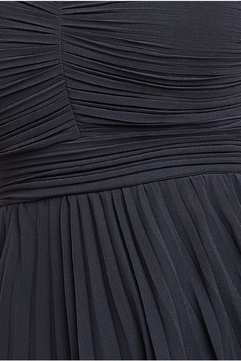 Pleated Bandeau Bodice Chiffon Tiered Midi - Black DR3811