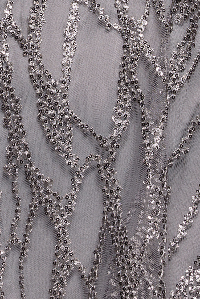 Embroidered Mesh Tiered Midi Dress - Grey DR3812