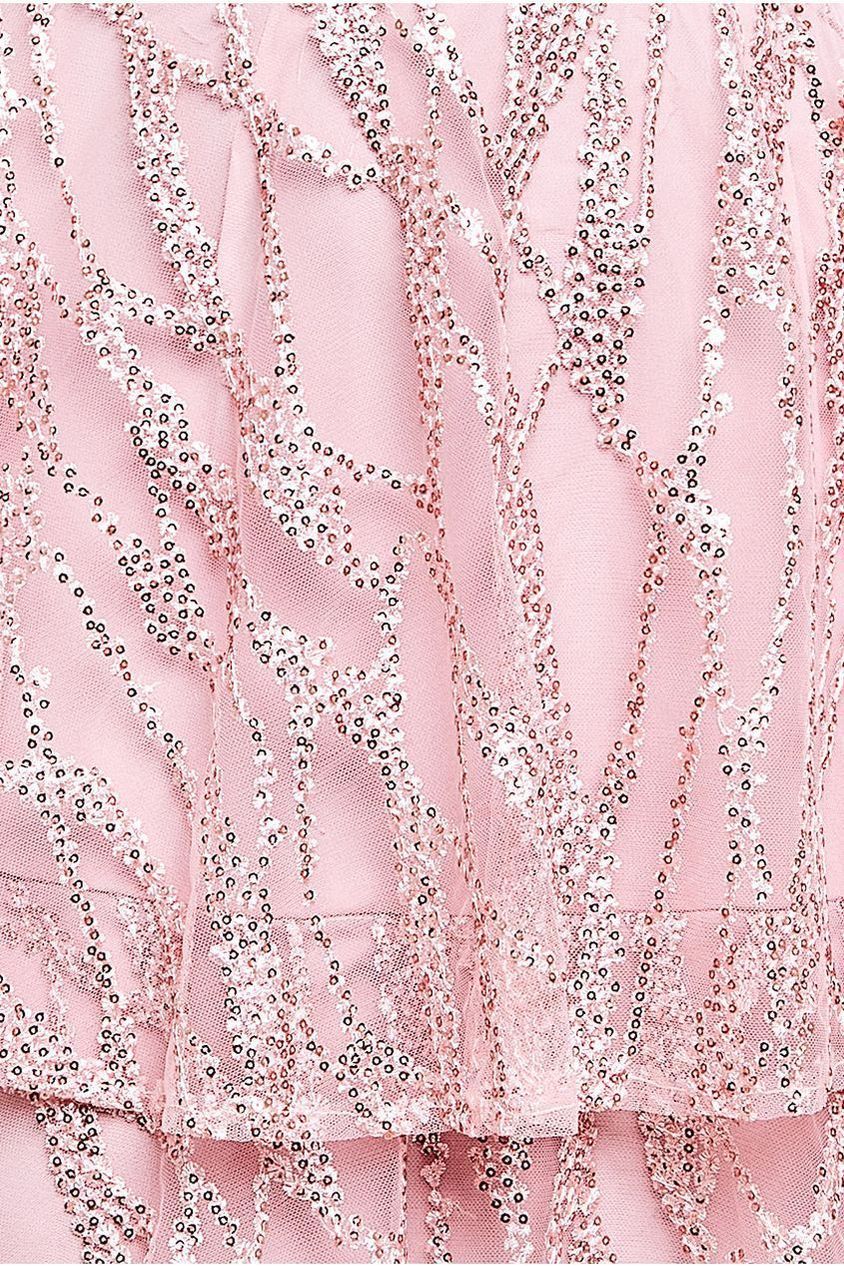 Embroidered Mesh Tiered Midi Dress - Pink DR3812