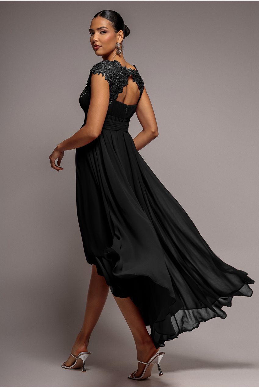 Crochet & Pleated Top High Low Maxi - Black DR3820