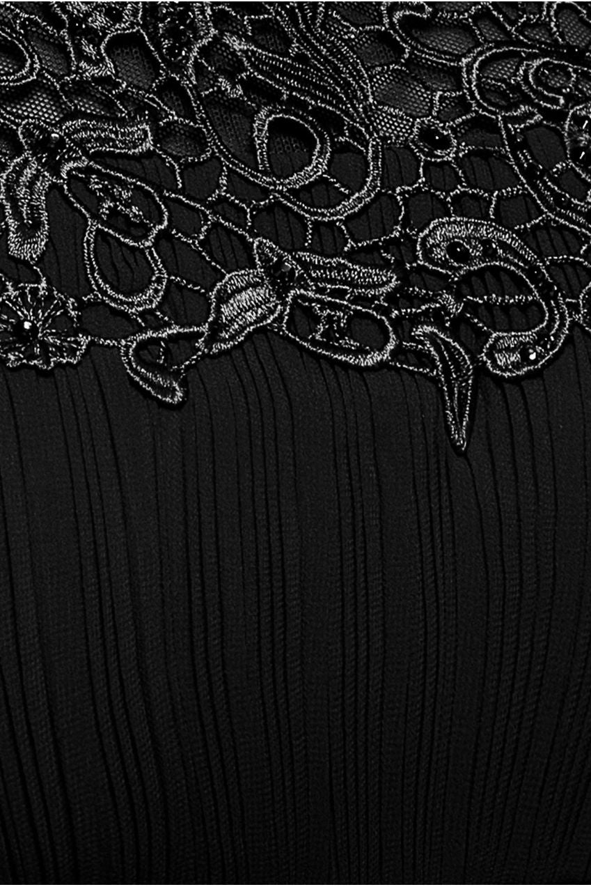 Crochet & Pleated Top High Low Maxi - Black DR3820