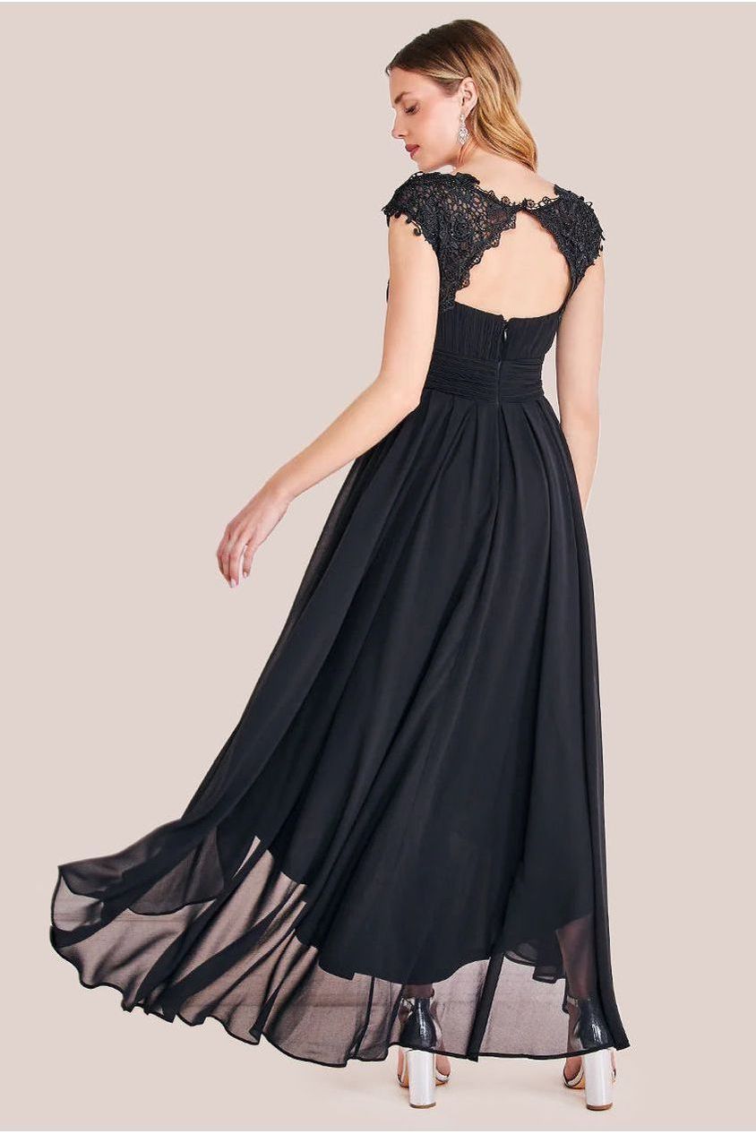 Crochet & Pleated Top High Low Maxi - Black DR3820