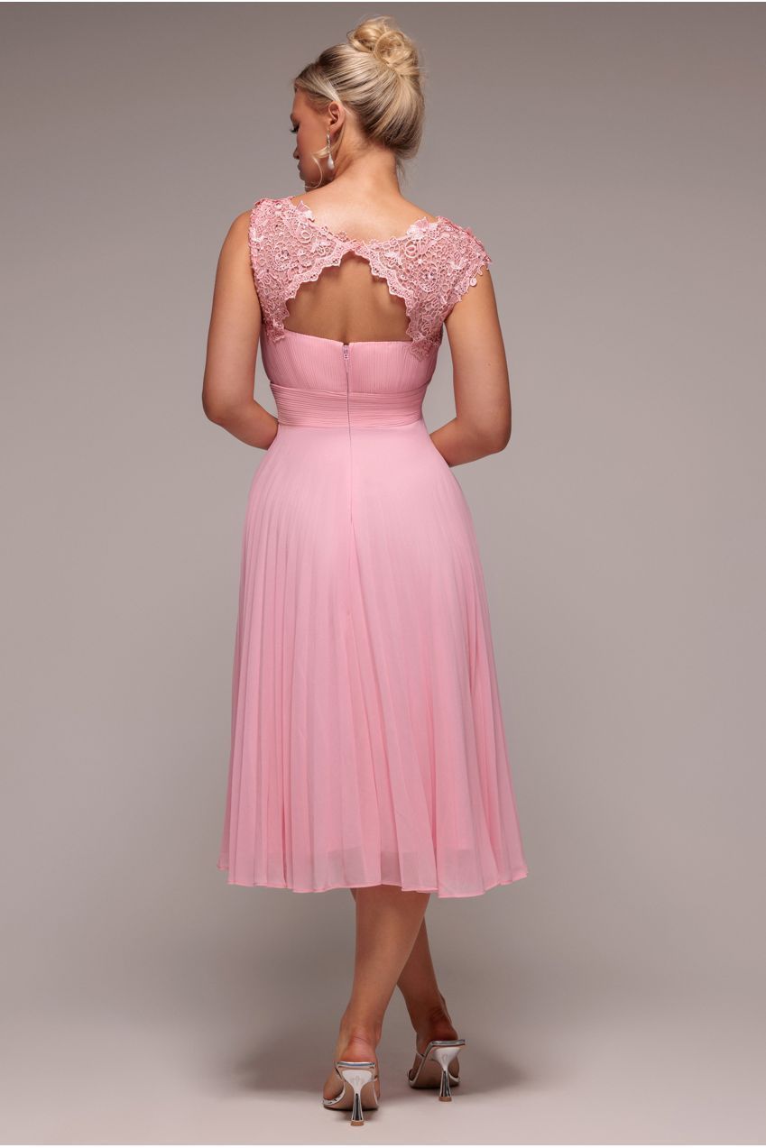 Crochet & Pleated Top Midi Dress - Blush Pink DR3821