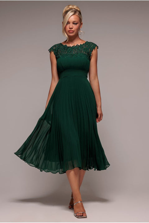 Crochet & Pleated Top Midi - Emerald by Goddiva