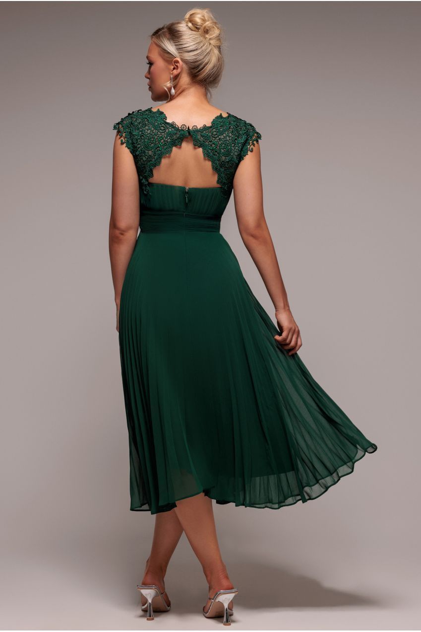 Crochet & Pleated Top Midi - Emerald DR3821