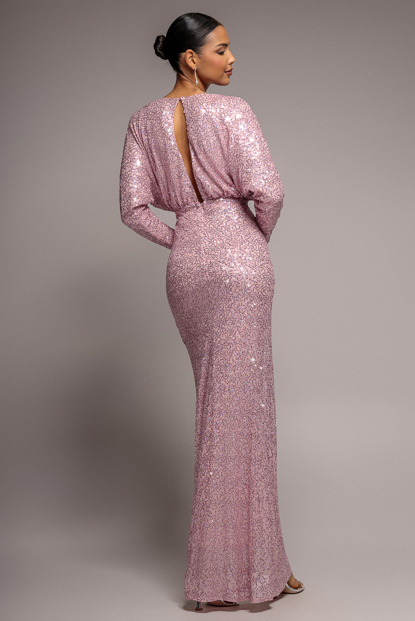 Plunge V-Neck Sequin Maxi - Blush DR3833