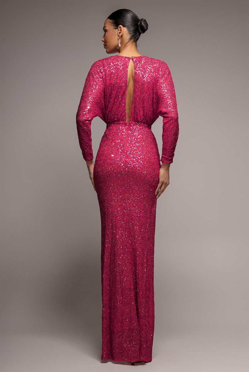 Plunge V-Neck Sequin Maxi - Burgundy DR3833