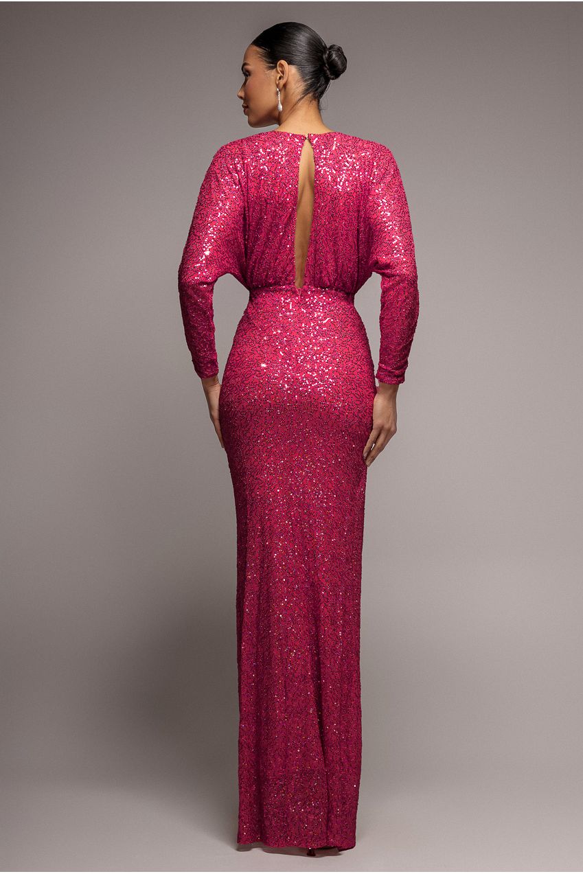 Plunge V-Neck Sequin Maxi - Burgundy DR3833