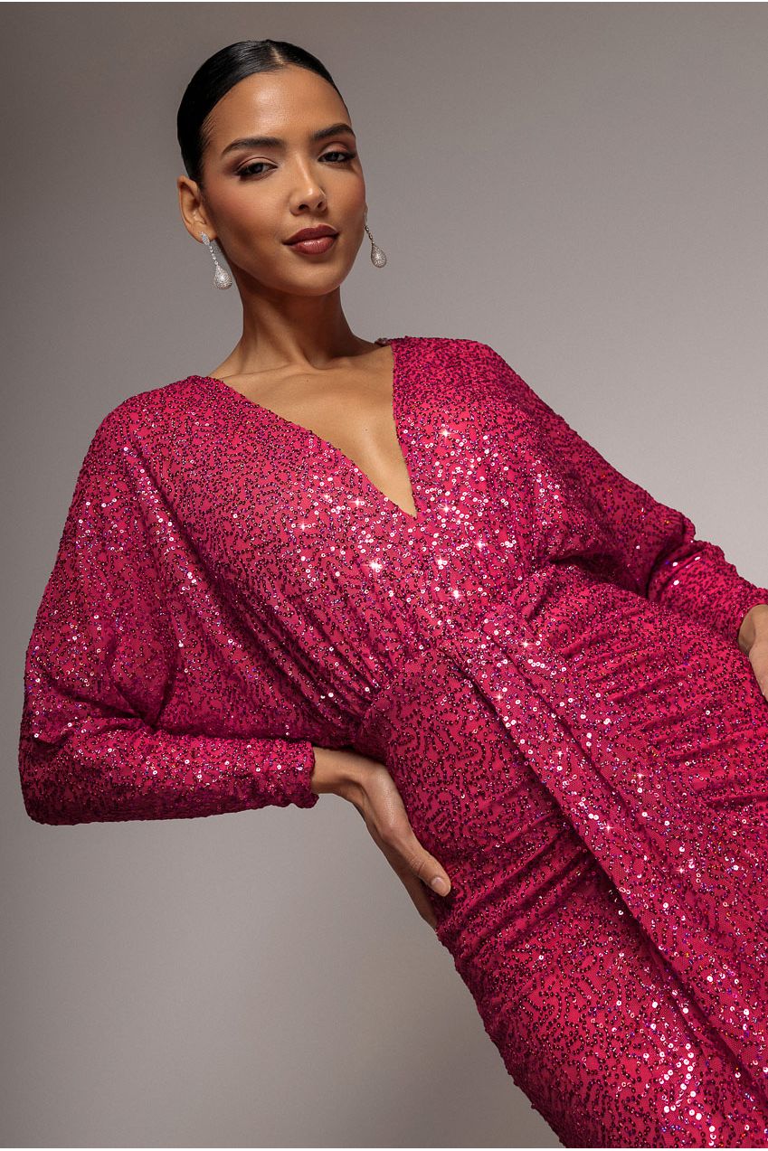Plunge V-Neck Sequin Maxi - Burgundy DR3833