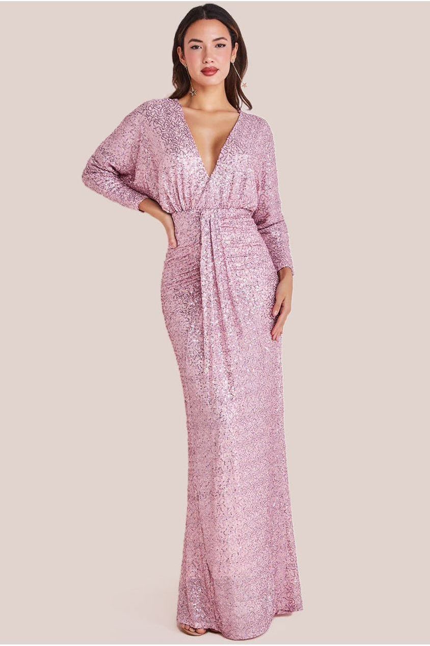 Plunge V-Neck Sequin Maxi - Blush DR3833