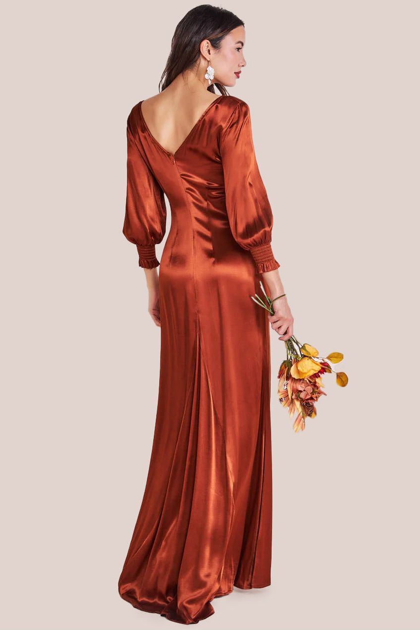 Satin Viscose Front Split Maxi - Brown DR3862