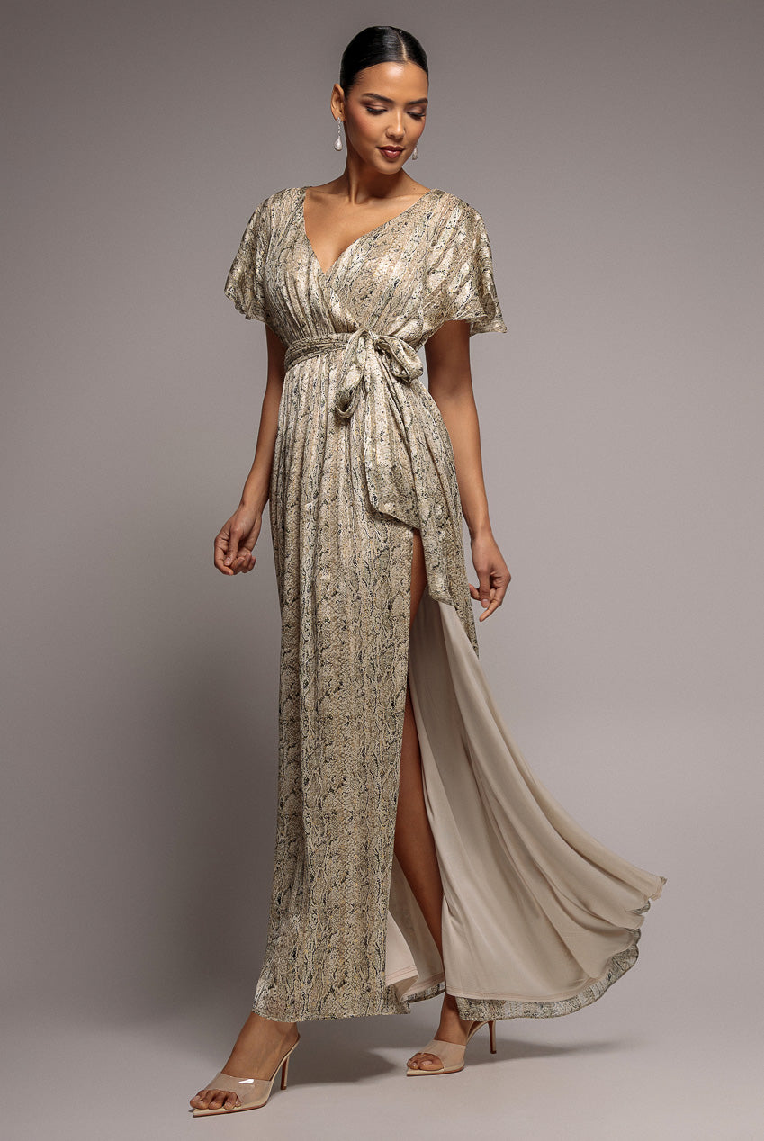 Wrap Printed Chiffon Maxi Dress - Snakeprint DR3870