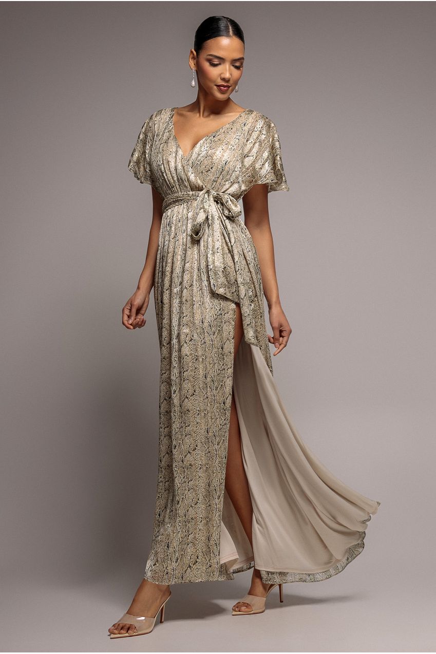 Wrap Printed Chiffon Maxi Dress - Snakeprint DR3870