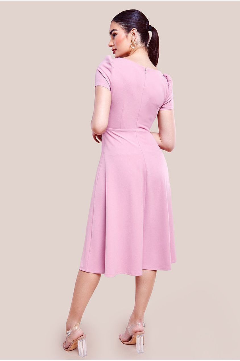 Front Frill Flared Scuba Midi Dress - Rose Pink DR3876