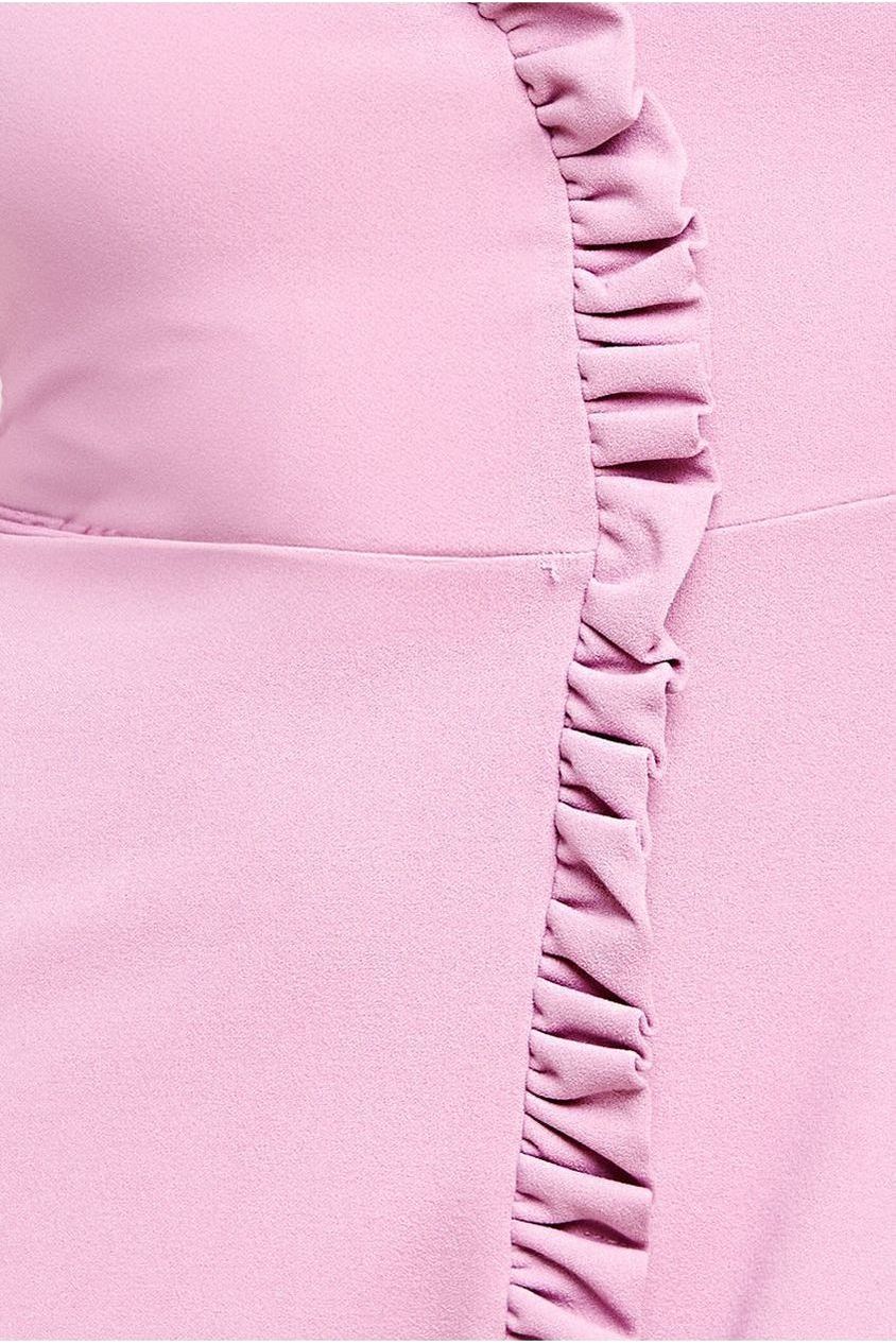 Front Frill Flared Scuba Midi Dress - Rose Pink DR3876