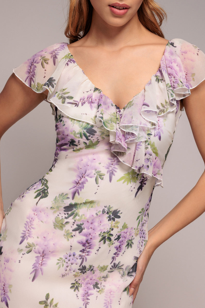 Printed Ruffle Neck & Hem Dress - Multi DR3881QZ