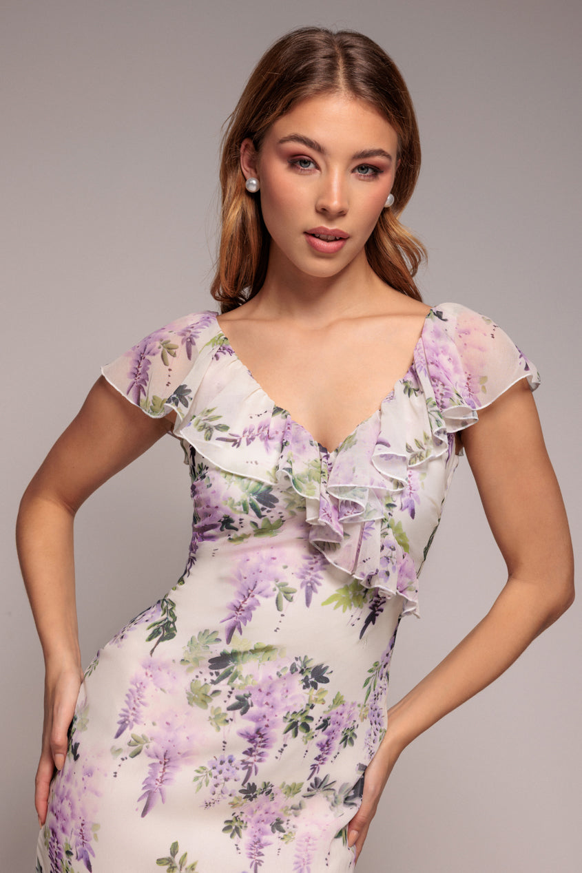 Printed Ruffle Neck & Hem Dress - Multi DR3881QZ