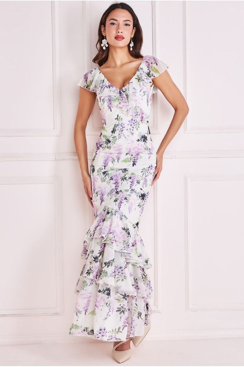 Printed Ruffle Neck & Hem Dress - Multi DR3881QZ