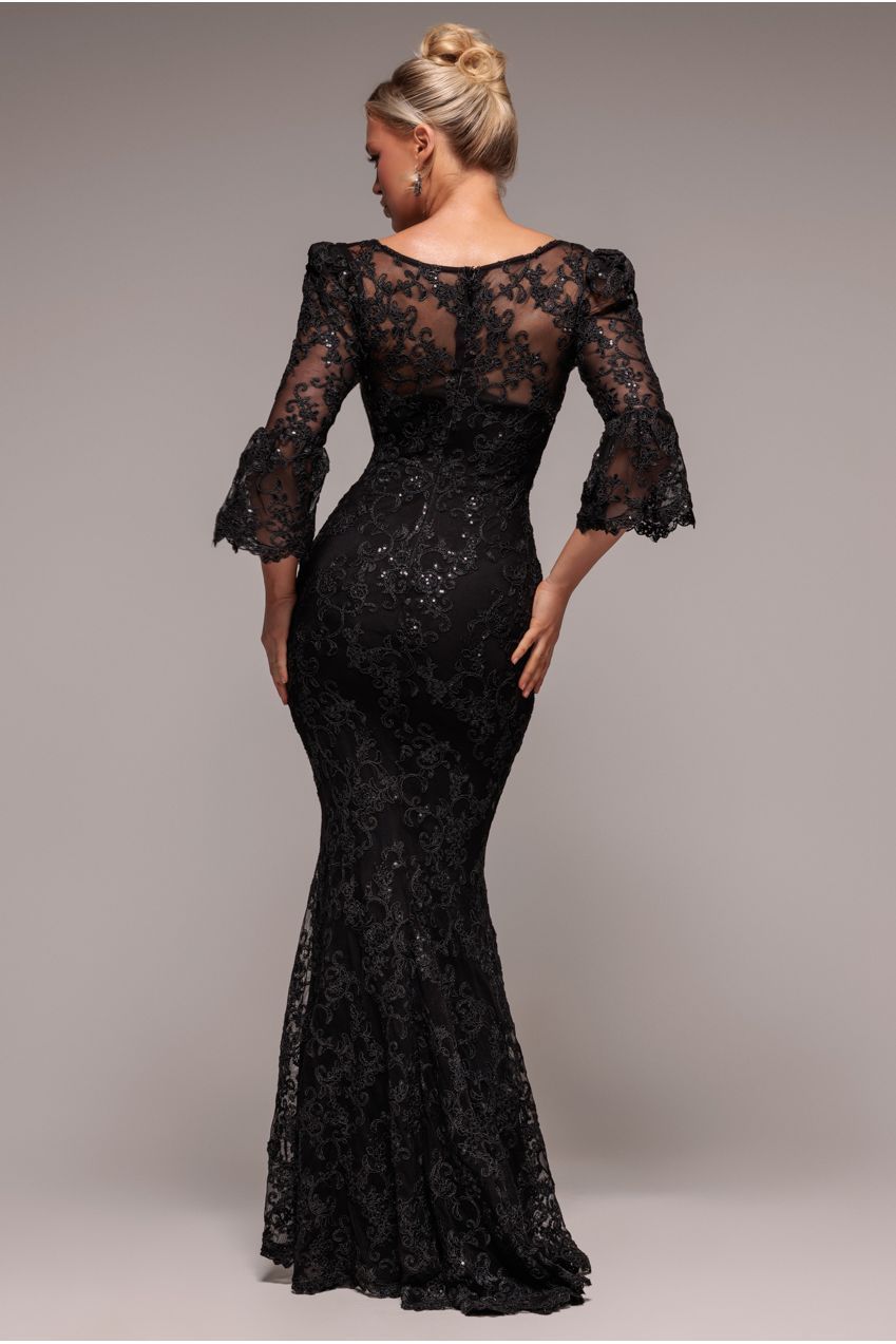 Scalloped Lace Maxi Dress - Black DR3897