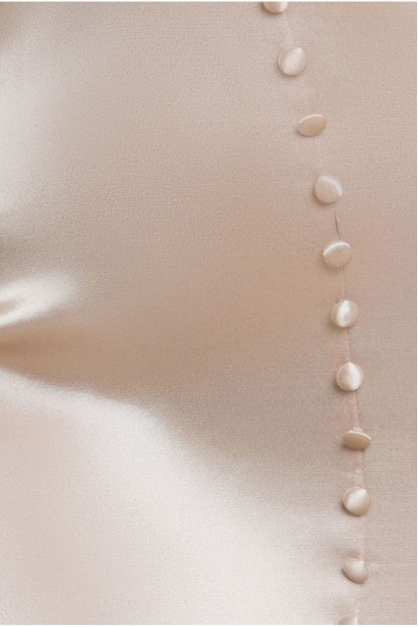 Satin Viscose Front Buttoned Dipped Hem Midaxi Dress - Champagne DR3899