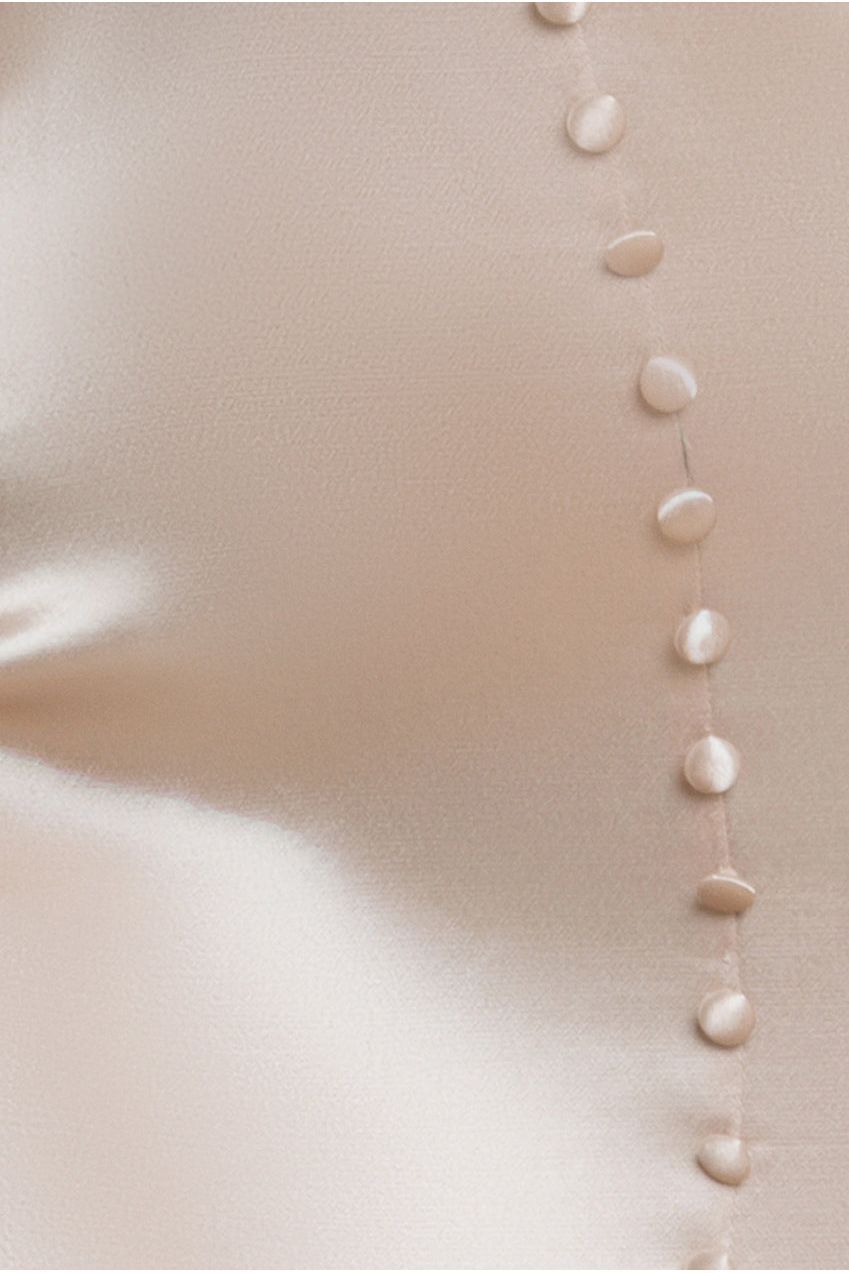 Satin Viscose Front Buttoned Dipped Hem Midaxi Dress - Champagne DR3899M