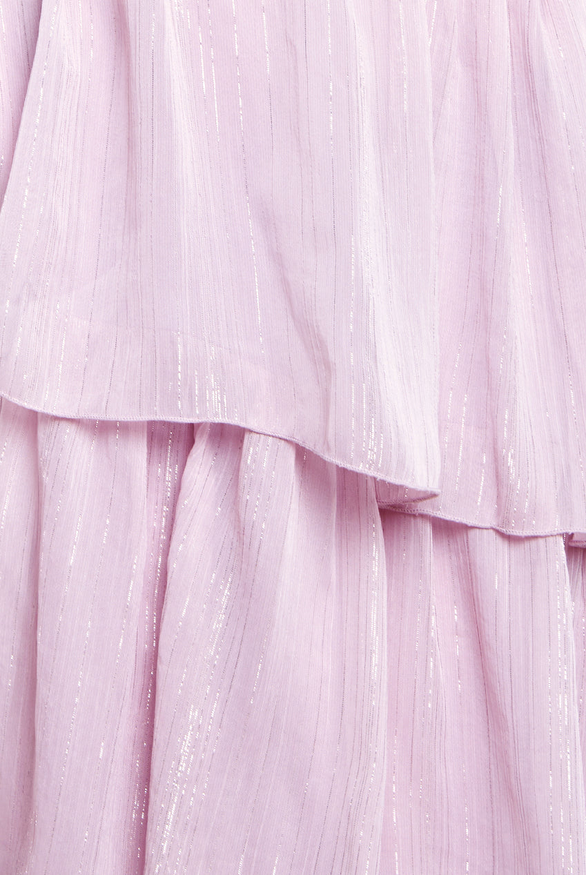 Maternity Plain Lurex Chiffon Tiered Midi Dress - Pink DR3905MAT