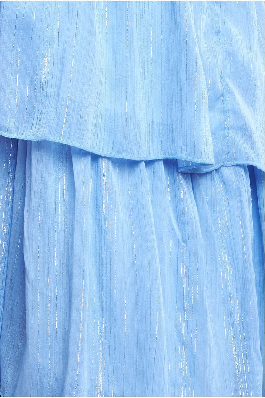 Maternity Plain Lurex Chiffon Tiered Midi Dress - Light Blue DR3905MAT