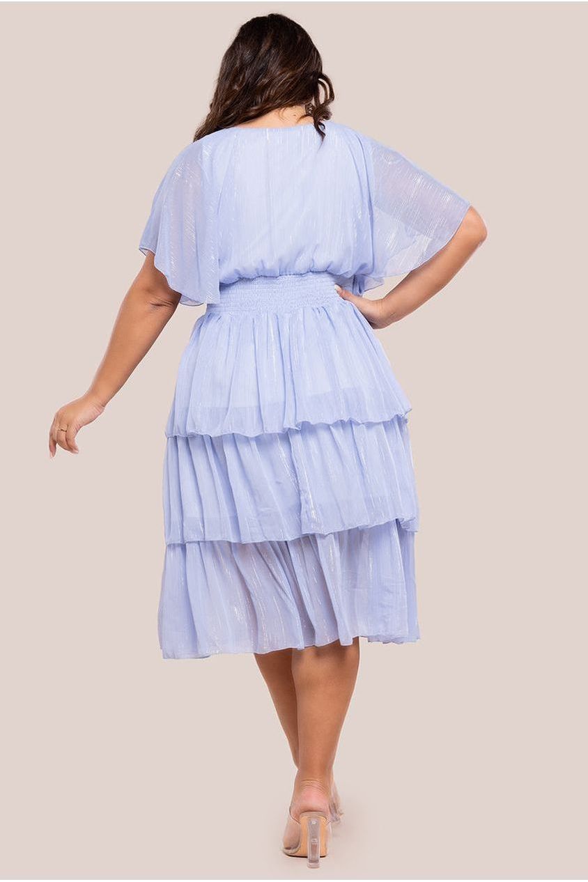 Plain Lurex Chiffon Tiered Midi Dress - Light Blue DR3905P