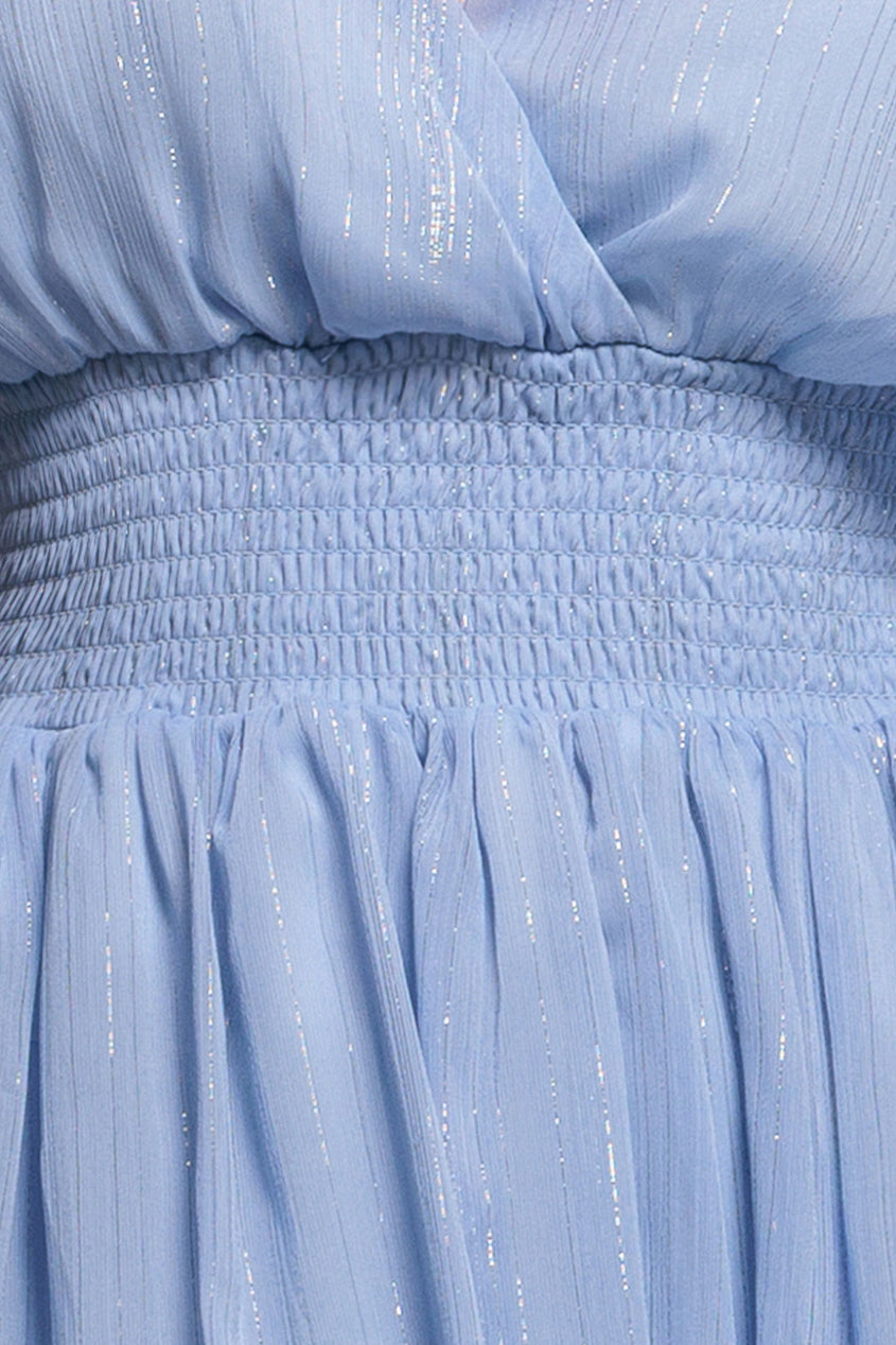 Plain Lurex Chiffon Tiered Dress - Light Blue DR3905QZ