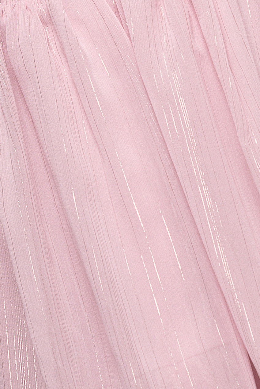 Plain Lurex Chiffon Tiered Midi Dress - Blush Pink DR3905P