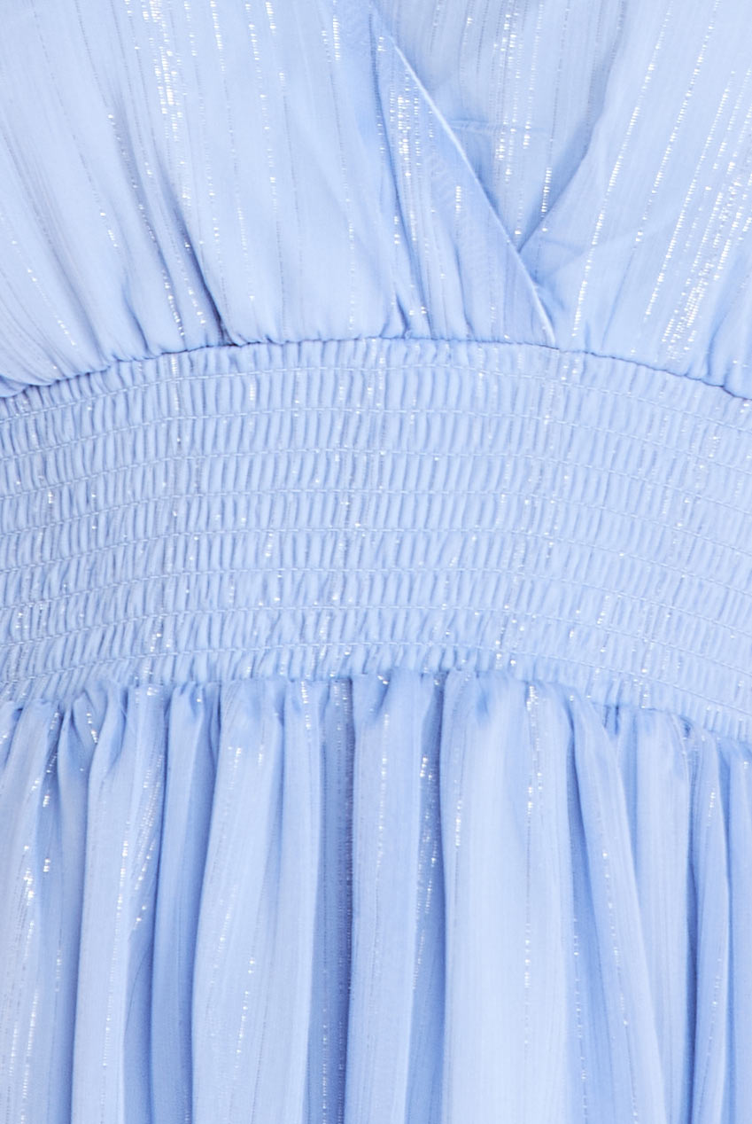 Plain Lurex Chiffon Tiered Dress - Light Blue DR3905QZ