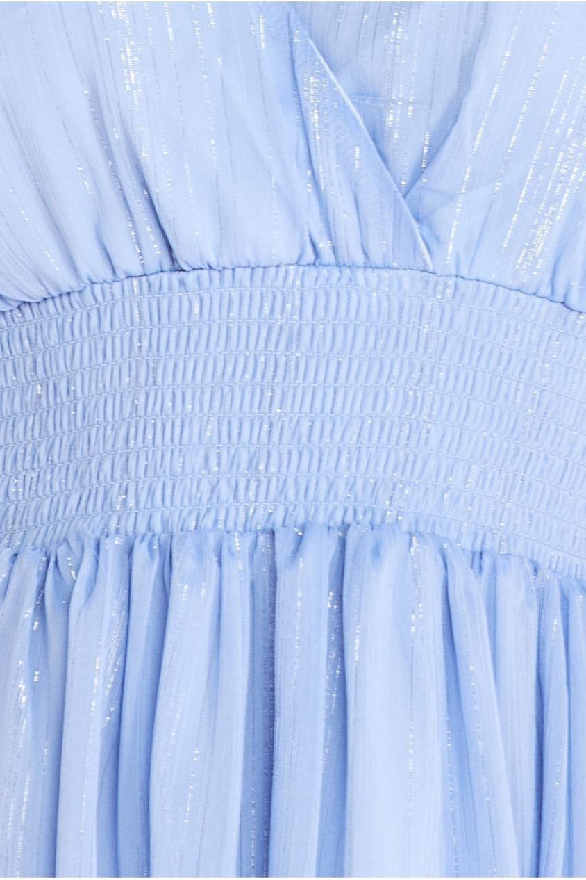 Plain Lurex Chiffon Tiered Dress - Light Blue DR3905QZ