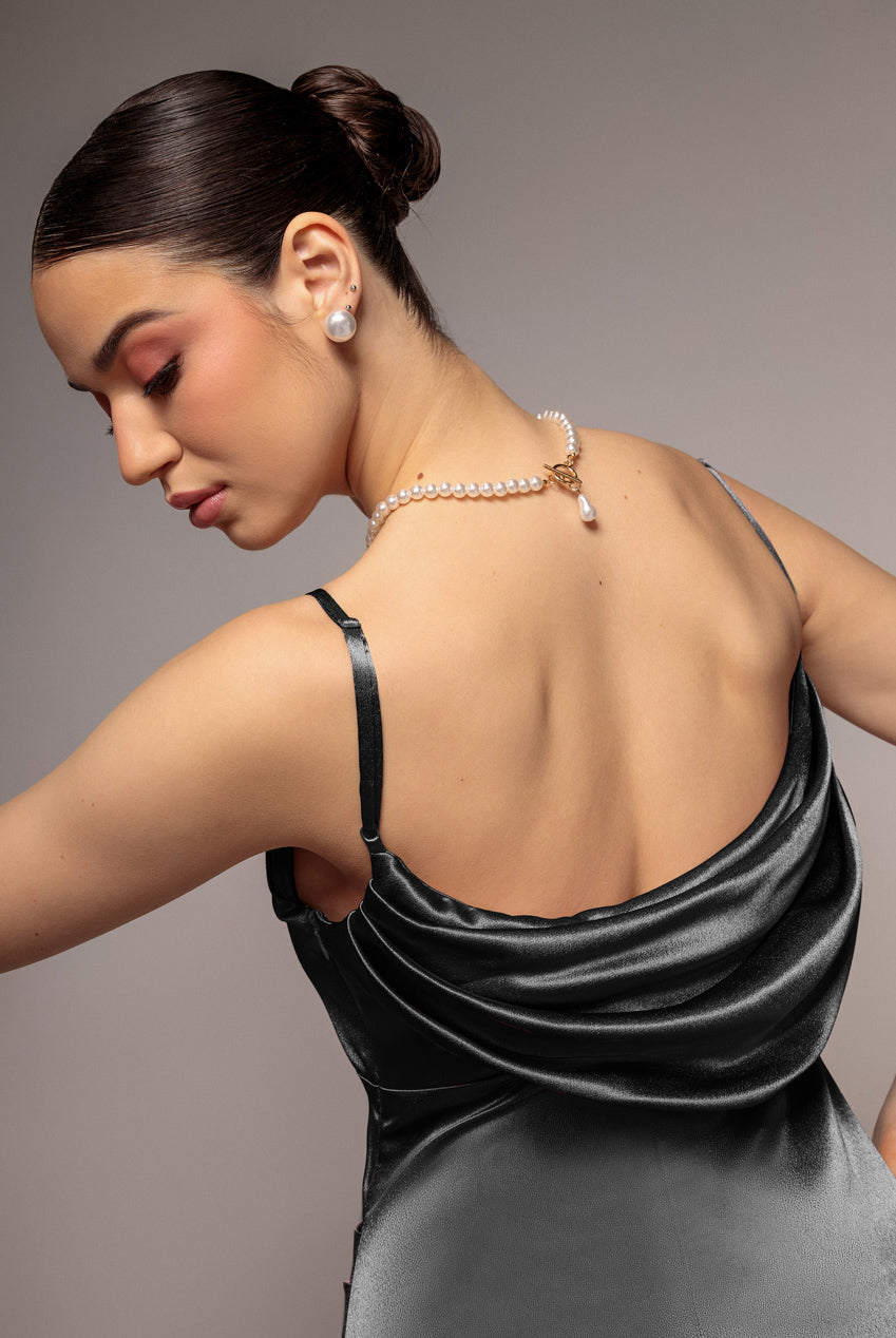 Cowl Back Satin Maxi Dress - Black DR3920