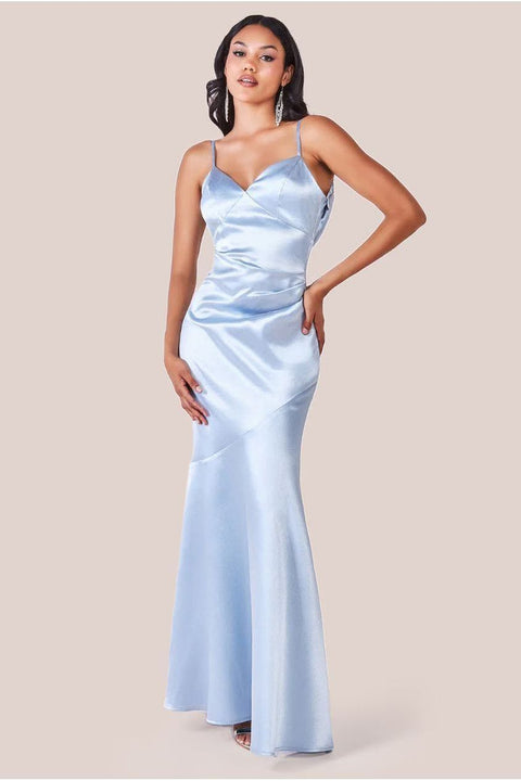 Cowl Back Satin Maxi Dress - Blue by Goddiva